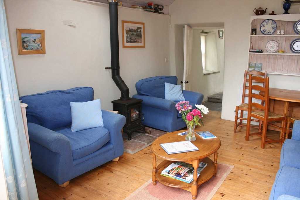 Open-plan living room inside Stable Cottage